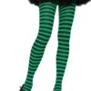 LEG AVENUE Black And Green Striped Nylon Tights For Women -Leg Avenue black and green striped nylon tights