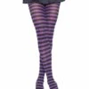 LEG AVENUE Plus Size Black And Purple Striped Nylon Women's Tights -Leg Avenue black and purple plus striped nylon tights