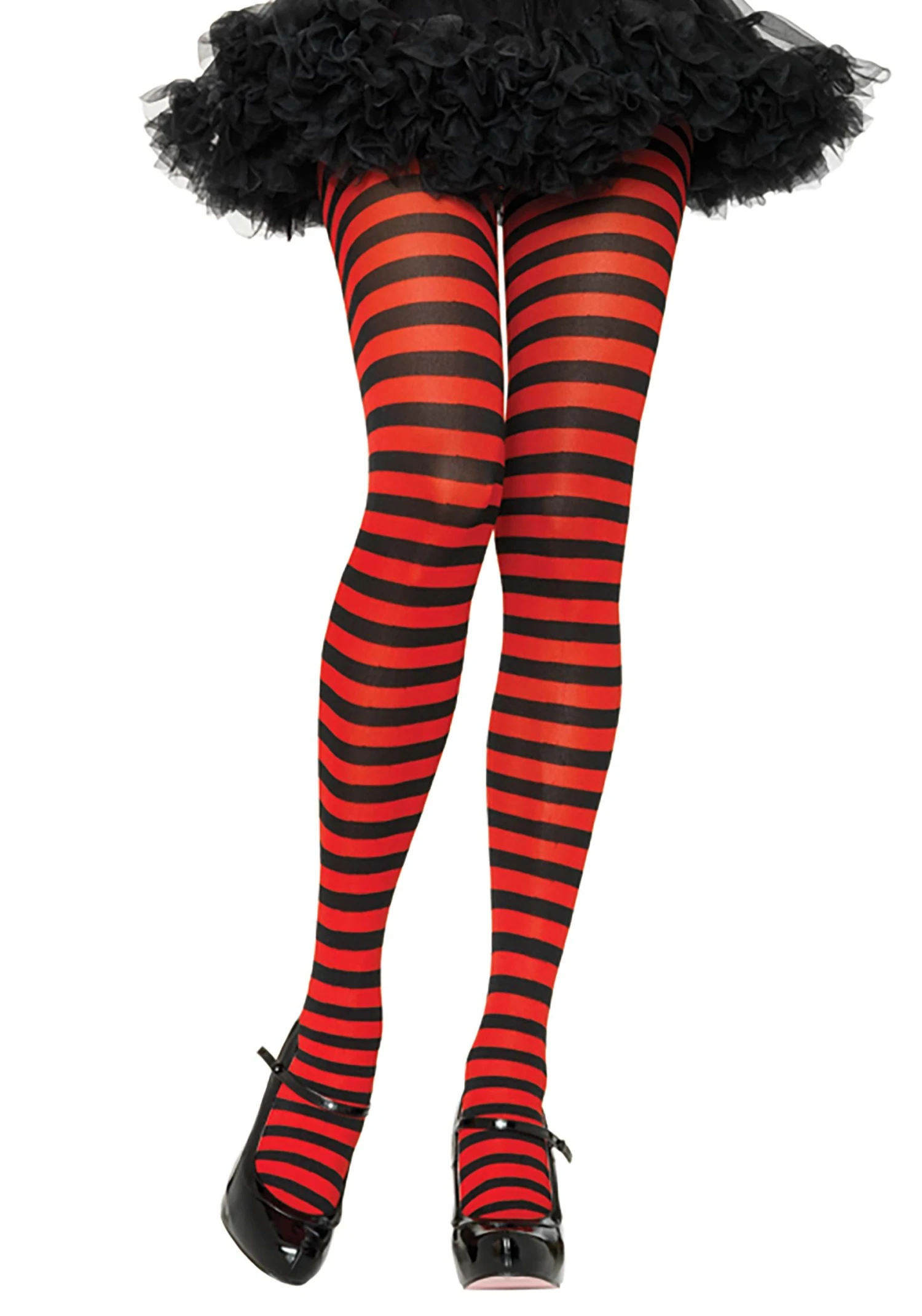 LEG AVENUE Plus Size Black And Red Striped Nylon Women's Tights 3 LEG AVENUE Plus Size Black And Red Striped Nylon Women's Tights