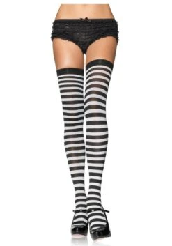 LEG AVENUE Sexy Black And White Nylon Stockings For Women