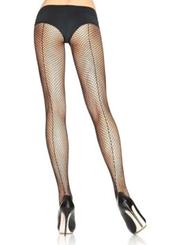 LEG AVENUE Black Fishnet Tights With Backseam For Women