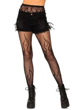 LEG AVENUE Fishnet Black Flame Tights
