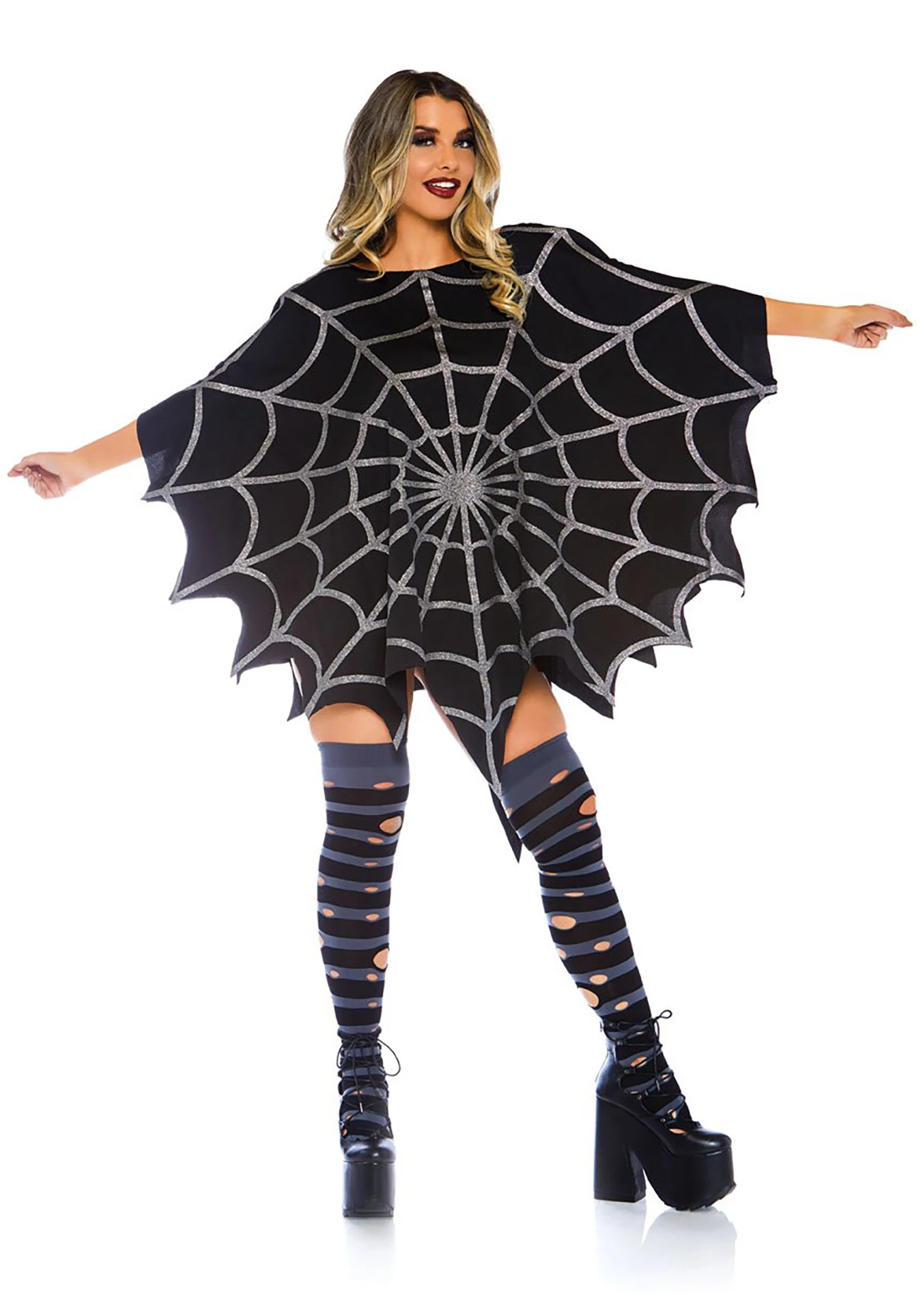 LEG AVENUE Black Glitter Spider Web Women's Poncho Costume 3 LEG AVENUE Black Glitter Spider Web Women's Poncho Costume