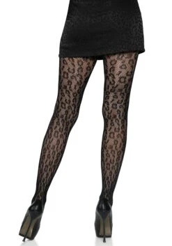 LEG AVENUE Women's Black Leopard Net Tights -Leg Avenue black leopard net tights alt 1