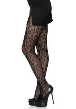 LEG AVENUE Women's Black Leopard Net Tights -Leg Avenue black leopard net tights alt 2