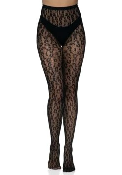 LEG AVENUE Women's Black Leopard Net Tights -Leg Avenue black leopard net tights alt 3