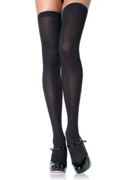 LEG AVENUE Plus Size Women's Black Opaque Plus Nylon Thigh High Tights