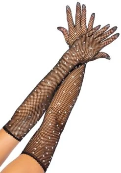 LEG AVENUE Adult Fishnet Black Rhinestone Opera Gloves