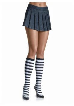 LEG AVENUE Black / White Striped Knee High Stockings For Women