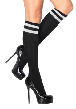 LEG AVENUE Black With White Striped Athletic Socks For Women