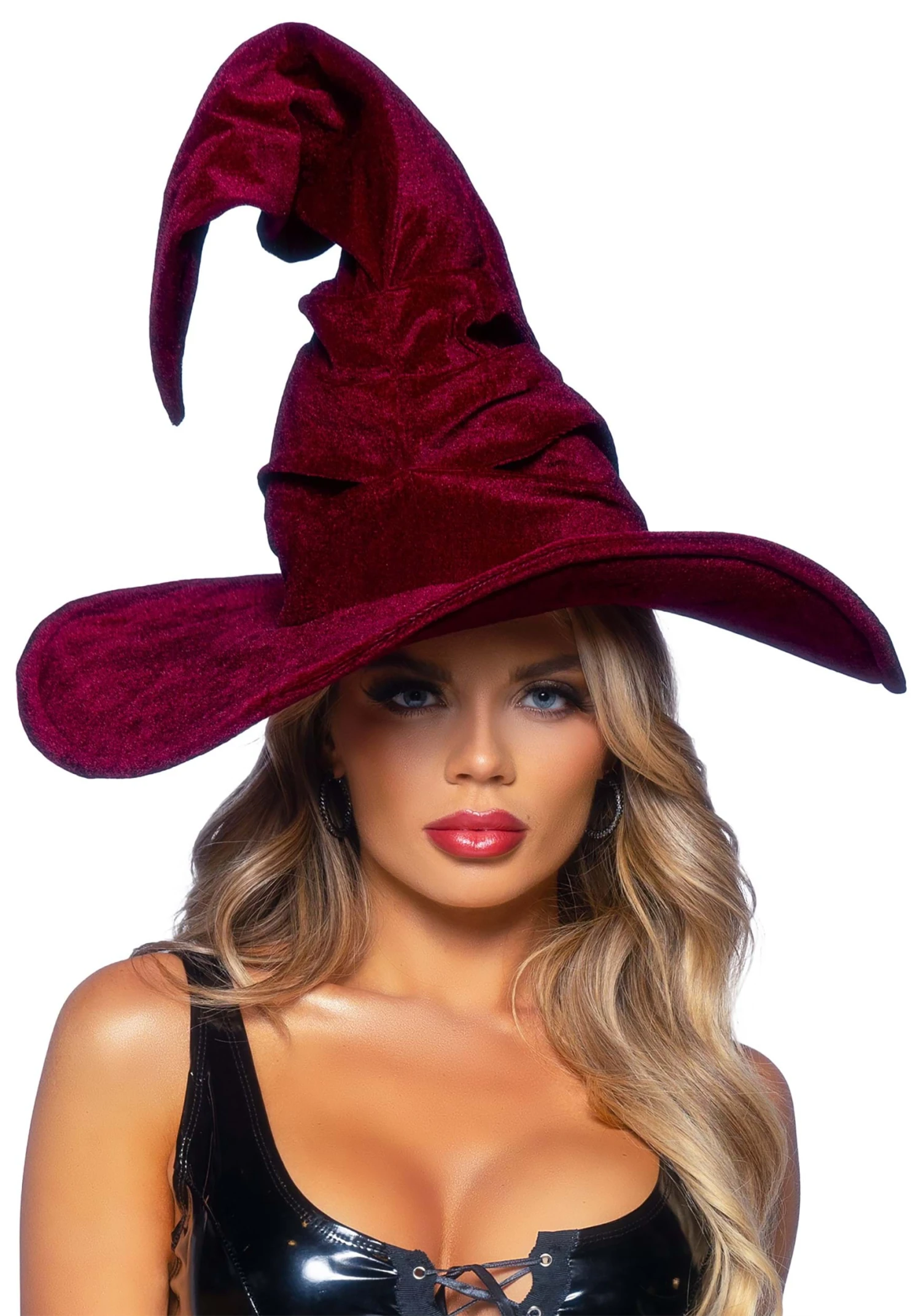 LEG AVENUE Burgundy Ruched Velvet Witch Hat 3 LEG AVENUE Burgundy Ruched Velvet Witch Hat
