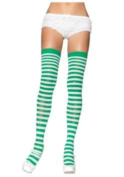 LEG AVENUE Green And White Nylon Stockings