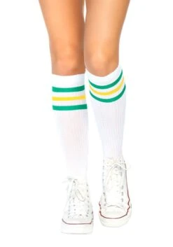 LEG AVENUE Green And Yellow Striped Athletic Socks For Women