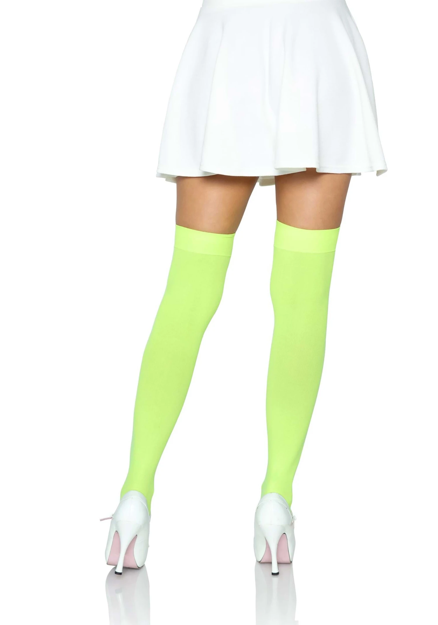 LEG AVENUE Green Opaque Thigh High Nylon Stockings 4 LEG AVENUE Green Opaque Thigh High Nylon Stockings - Image 2