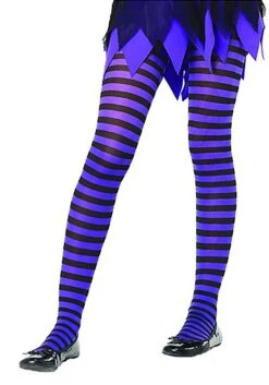 LEG AVENUE Kids Black And Purple Striped Tights