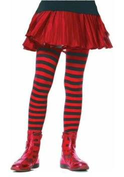 LEG AVENUE Black And Red Striped Tights For Kids