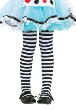 LEG AVENUE Black And White Striped Tights For Kids