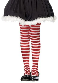LEG AVENUE Red And White Striped Tights For Kids