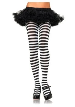 LEG AVENUE Plus Size Black / White Striped Tights