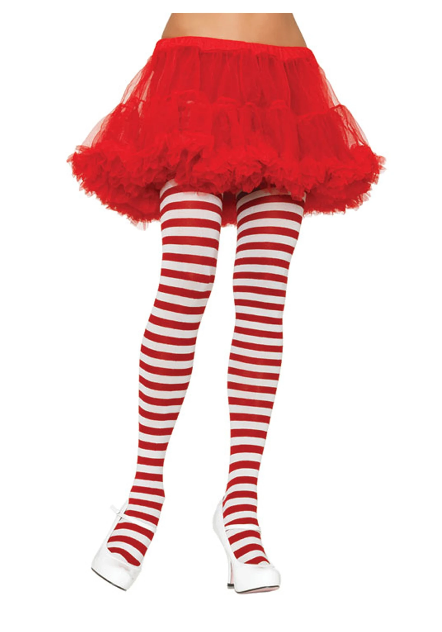 LEG AVENUE Plus Size White / Red Striped Tights 2 LEG AVENUE Plus Size White / Red Striped Tights