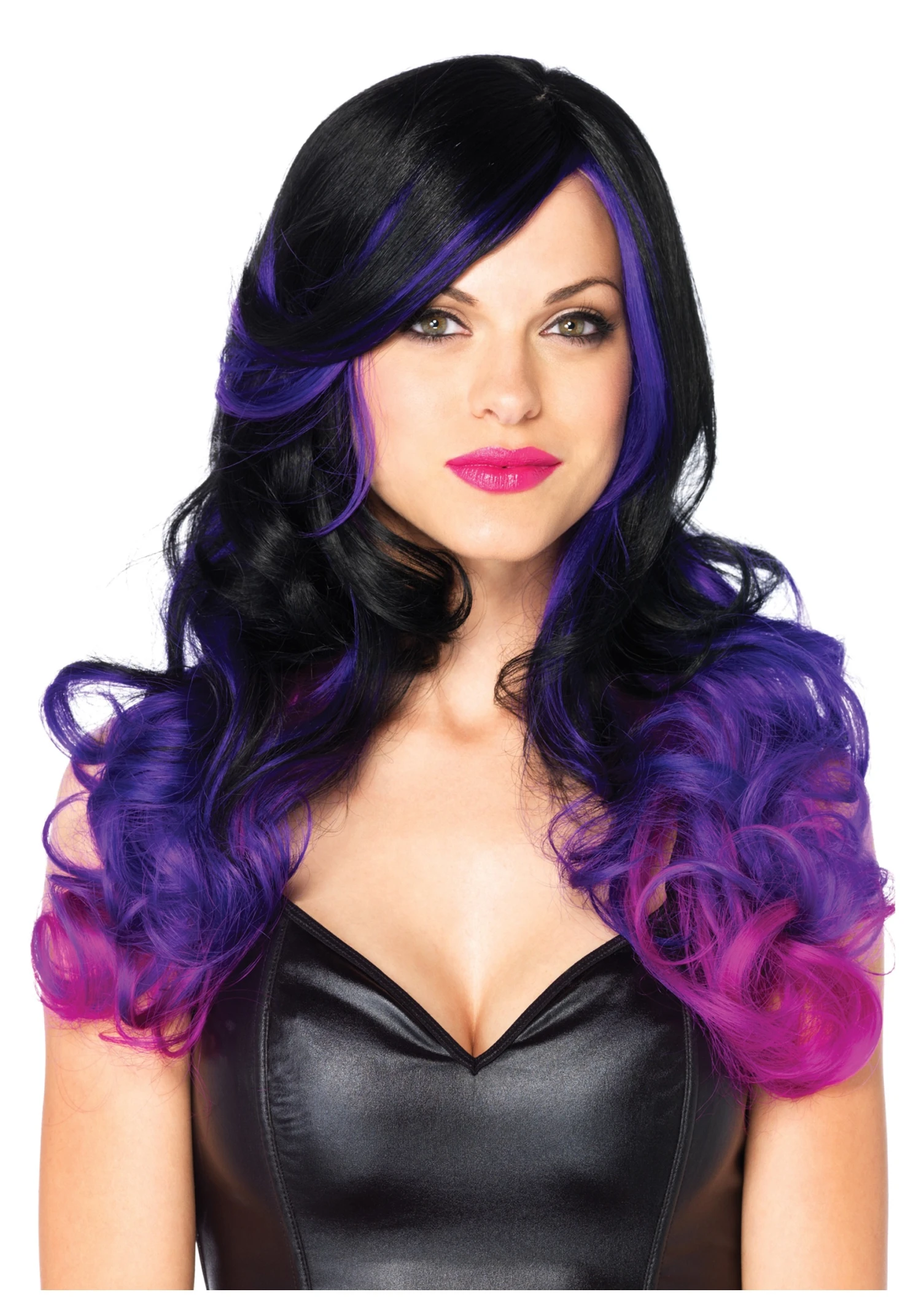 LEG AVENUE Purple And Black Two-Tone Costume Wig 3 LEG AVENUE Purple And Black Two-Tone Costume Wig