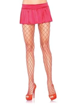 LEG AVENUE Red Fence Net Tights For Women