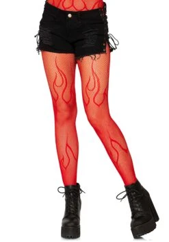 LEG AVENUE Red Flame Net Tights For Women