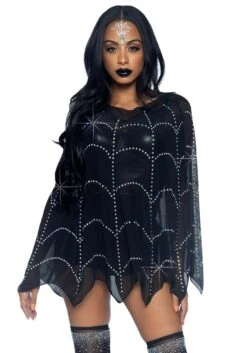 LEG AVENUE Sheer Spiderweb Poncho Embroidered With Rhinestone