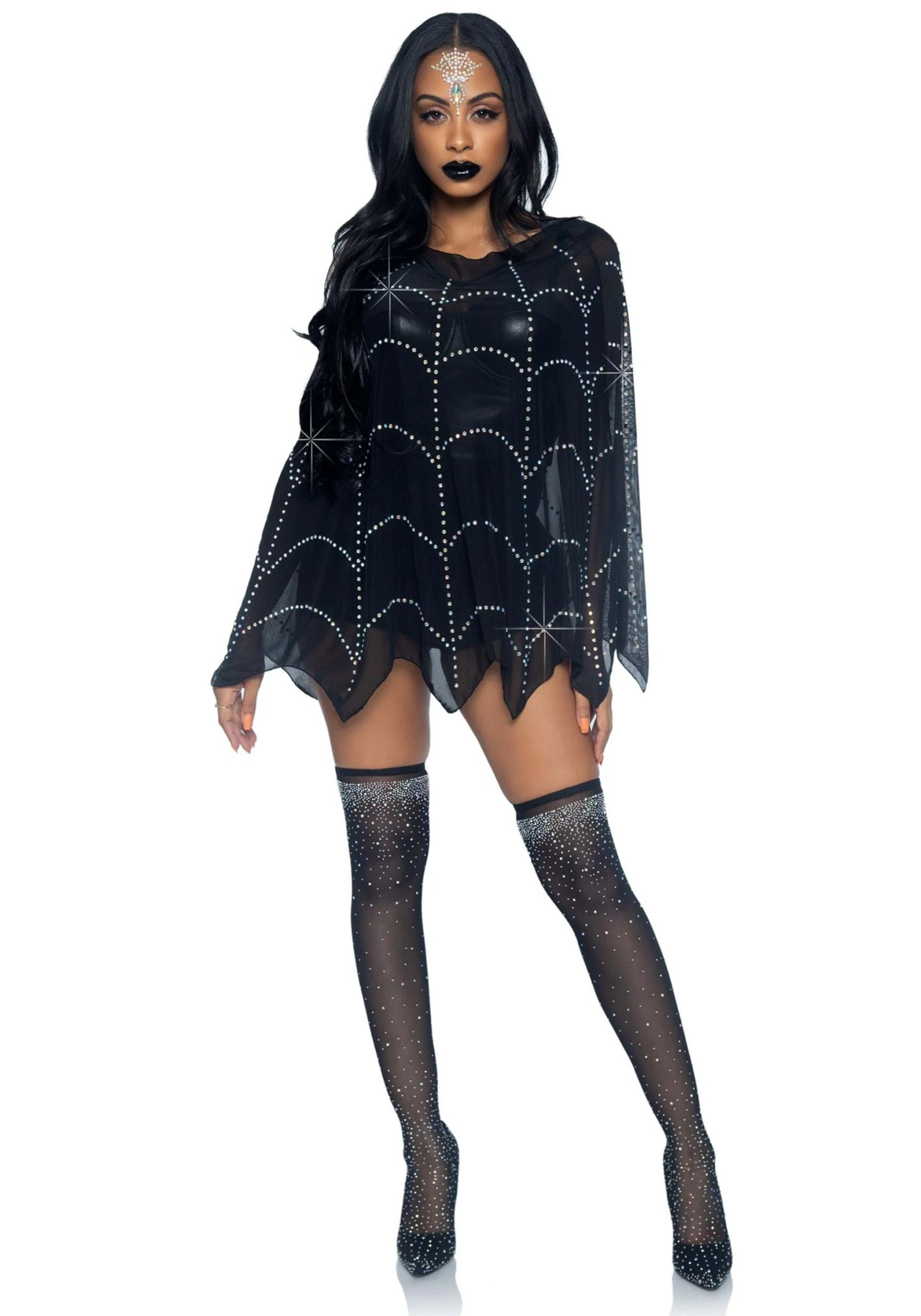 LEG AVENUE Sheer Spiderweb Poncho Embroidered With Rhinestone 5 LEG AVENUE Sheer Spiderweb Poncho Embroidered With Rhinestone - Image 3