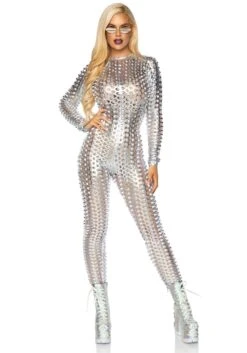 LEG AVENUE Silver Laser Cut Metallic Catsuit Costume For Women -Leg Avenue silver laser cut metallic catsuit costume alt 4