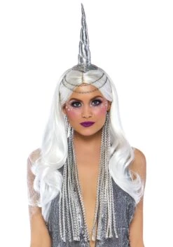 LEG AVENUE Silver Unicorn Headband With Mane And Chain Accent For Women