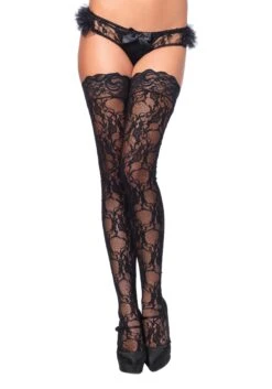 LEG AVENUE Stay Up Floral Lace Thigh High Stockings For Women