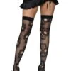 LEG AVENUE Sugar Skull Net Thigh High Stockings For Women 1 LEG AVENUE Sugar Skull Net Thigh High Stockings For Women -Leg Avenue sugar skull net thigh high tights