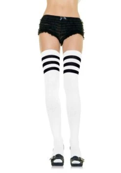 LEG AVENUE White Athletic Socks With Black Stripes For Women
