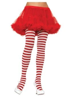 LEG AVENUE Red And White Striped Tights