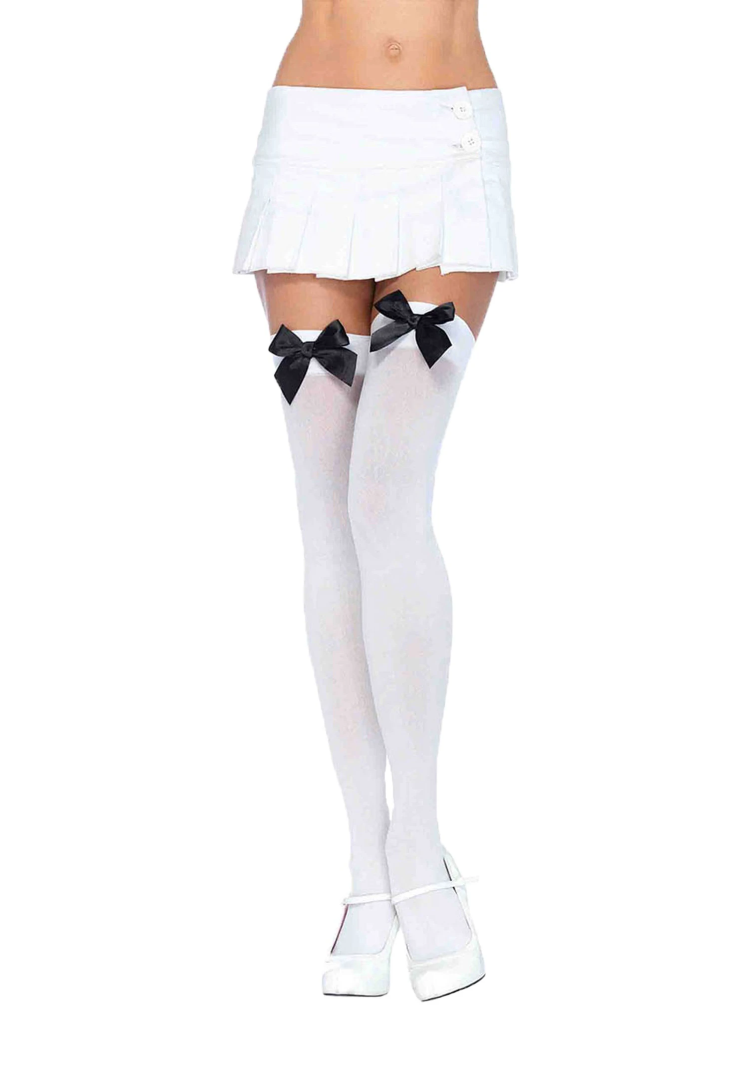 LEG AVENUE White Stockings With Black Bows 3 LEG AVENUE White Stockings With Black Bows