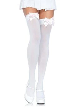 LEG AVENUE White Thigh Highs With White Bow For Women