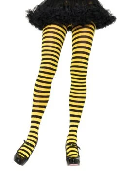 LEG AVENUE Black And Yellow Striped Nylon Tights For Women