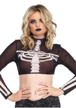 LEG AVENUE Black Skeleton High Neck Women's Crop Top Costume