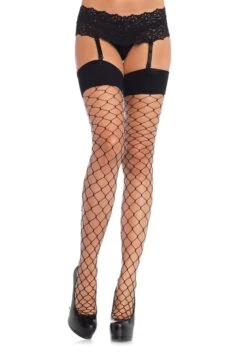 LEG AVENUE Black Spandex Fence Net Thigh High Tights For Women