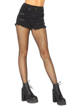LEG AVENUE Women's Gun Metal And Studs Fishnet Tights