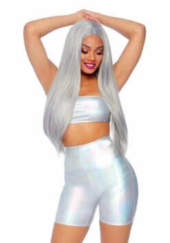 LEG AVENUE Women's Holographic Metallic Bandeau & Bike Short For Women 9 LEG AVENUE Women's Holographic Metallic Bandeau & Bike Short For Women -Leg Avenue womens holographic metallic bandeau bike short alt 2