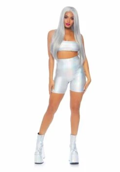 LEG AVENUE Women's Holographic Metallic Bandeau & Bike Short For Women 10 LEG AVENUE Women's Holographic Metallic Bandeau & Bike Short For Women -Leg Avenue womens holographic metallic bandeau bike short alt 3