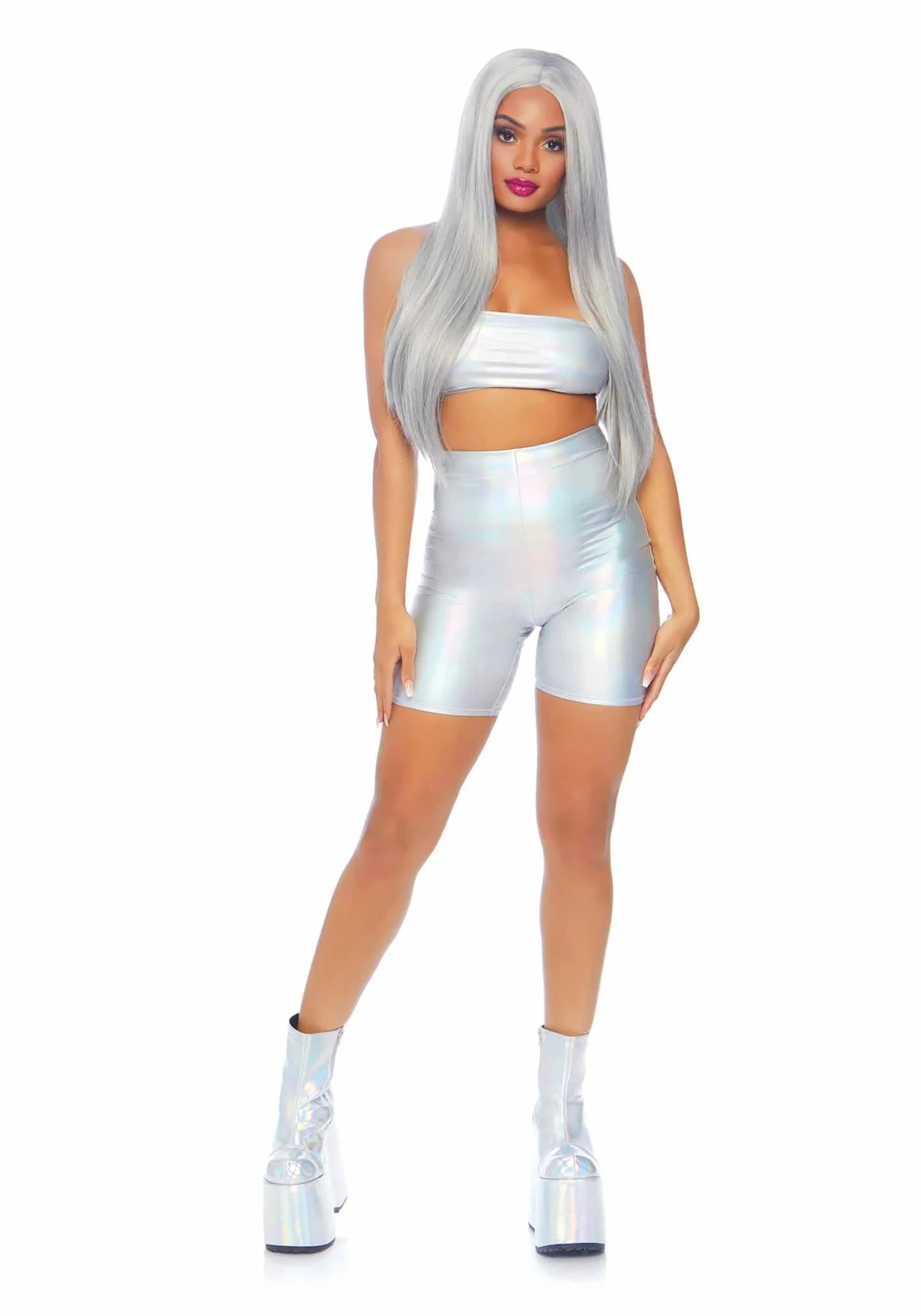 LEG AVENUE Women's Holographic Metallic Bandeau & Bike Short For Women 6 LEG AVENUE Women's Holographic Metallic Bandeau & Bike Short For Women - Image 4