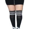 LEG AVENUE Women's Plus Size Black Athletic Socks With White Stripes -Leg Avenue womens plus black athletic socks with white stripes