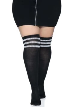LEG AVENUE Women's Plus Size Black Athletic Socks With White Stripes -Leg Avenue womens plus black athletic socks with white stripes alt 2
