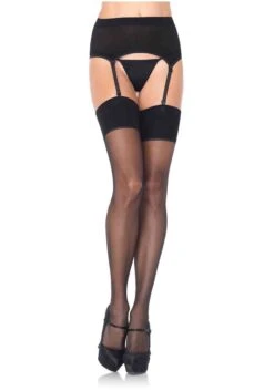 LEG AVENUE Plus Size Black Garter Tights For Women