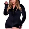 LEG AVENUE Sexy Plus Size Plush Black Cat Romper Costume For Women -Leg Avenue womens plus size plush black cat romper costume