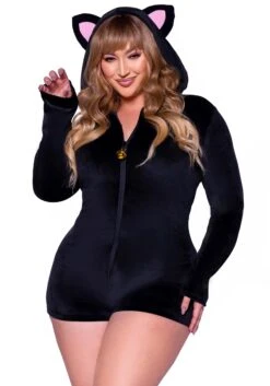 LEG AVENUE Sexy Plus Size Plush Black Cat Romper Costume For Women