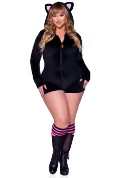 LEG AVENUE Sexy Plus Size Plush Black Cat Romper Costume For Women -Leg Avenue womens plus size plush black cat romper costume alt 2